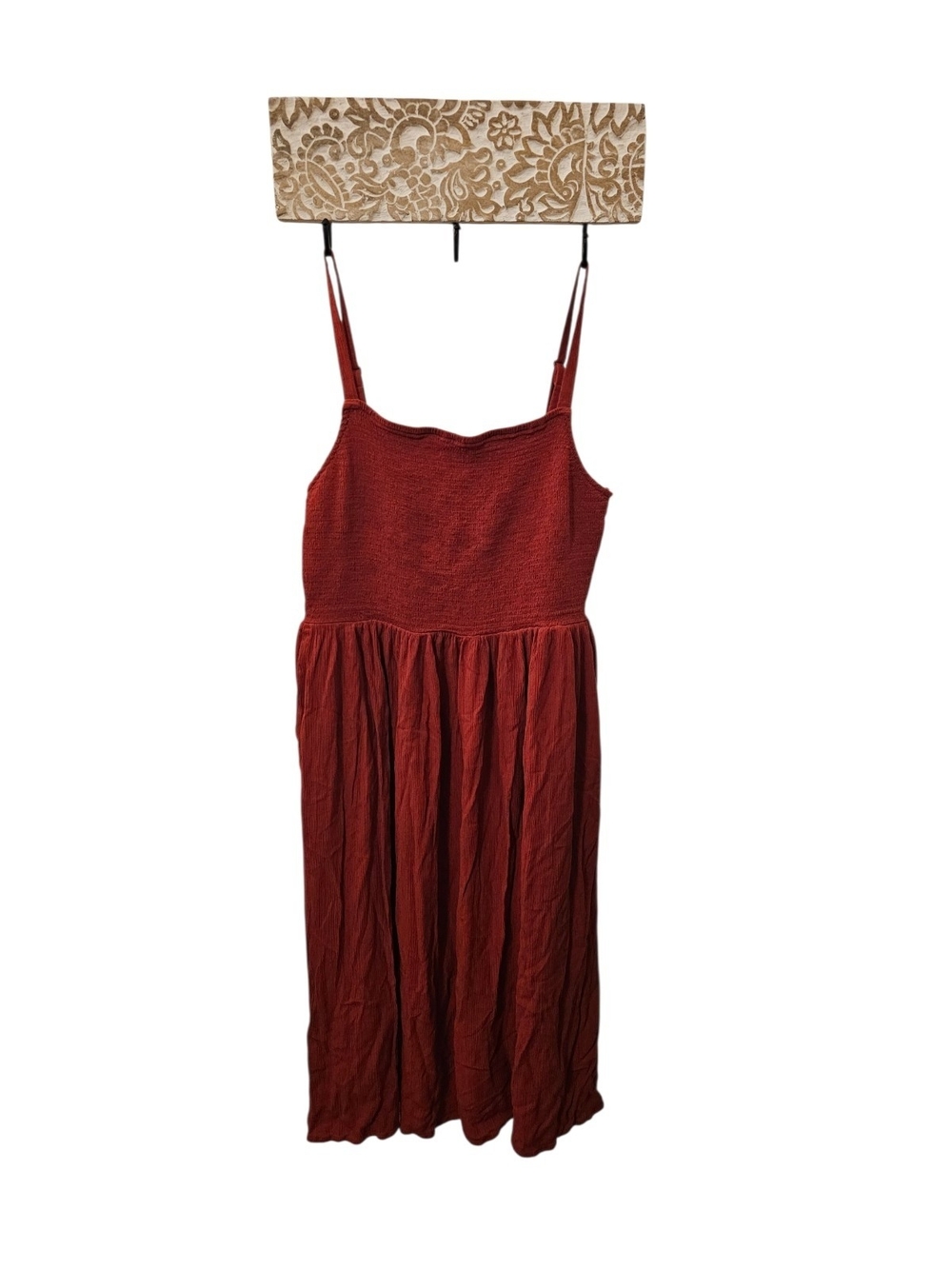 Old Navy Smocked Gauze Midi Dress Rust Red Medium Boho Cottagecore